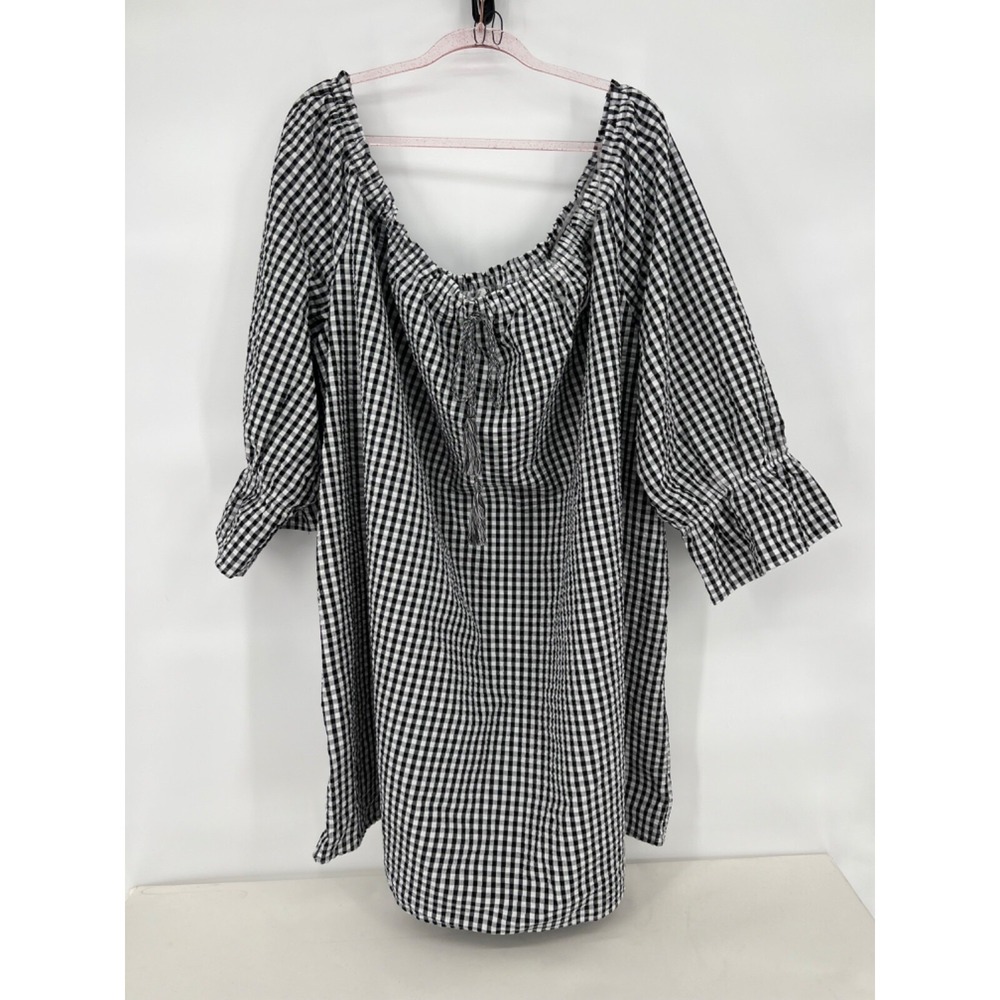 AVENUE Black White Check 3/4 Sleeve Pullover Dress Womens Plus Size 28